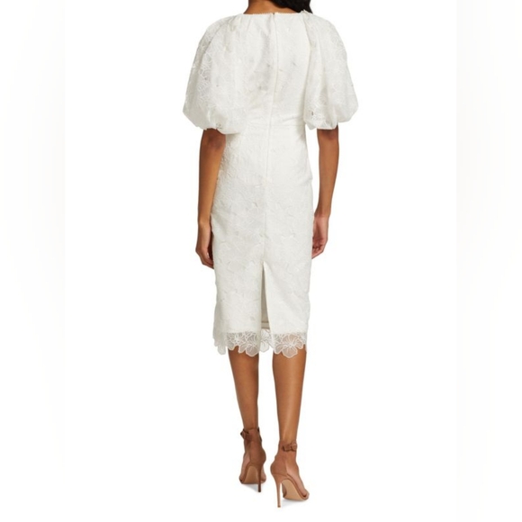 NWT Size 2 Monique Lhuillier White Organza Lace Puff Sleeve Dress - Picture 6 of 11